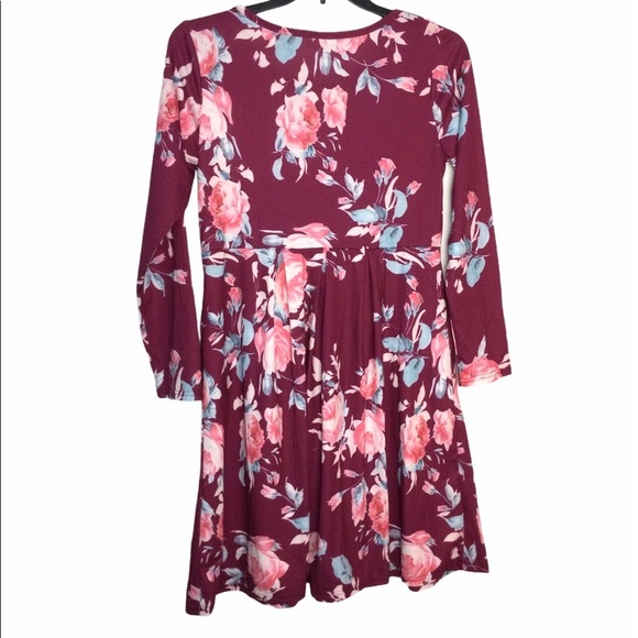 Women's L Large 12 - 14 Dress Flowers Rose Crewneck 2 Pockets Long Sleeve NWOT - Picture 3 of 8